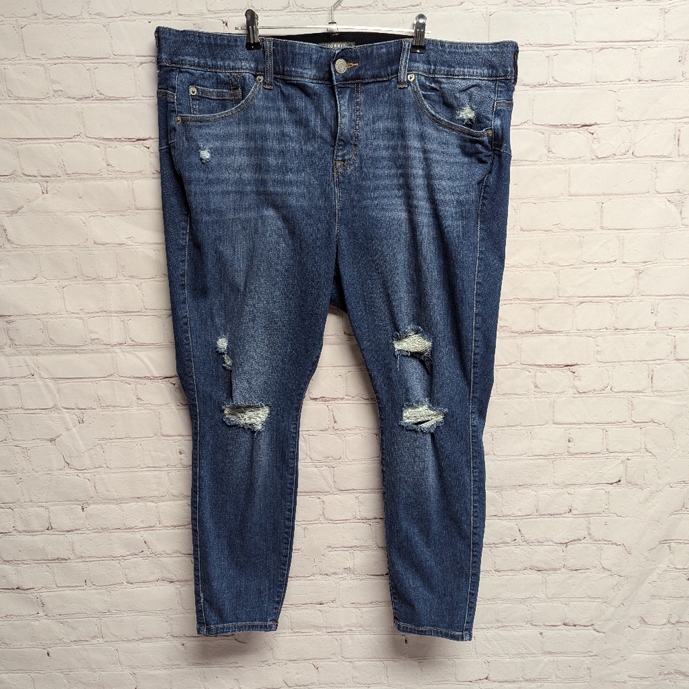 Torrid Size 22S denim Jeans Distressed Premium Bombshell Skinny Stretch EUC 597
